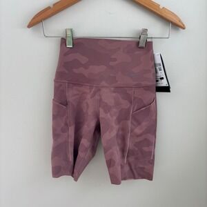 NWT Nike Pink Camo Bike Shorts Pockets High Rise 8" Length Athletic Size XS